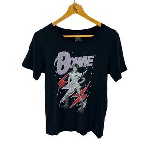 NWT Recycled Karma David Bowie Chewed Neck and Sleeve Cuff Graphic Band Tee READ